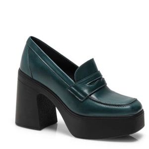 Free People RARE Zoe Jade Green Maryjane Platform Leather Loafer Heels
